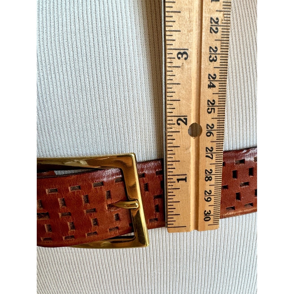 Jhane Barnes Mens Brown Upscale Designer Leather Belt Solid Brass Size 36 - Picture 7 of 9